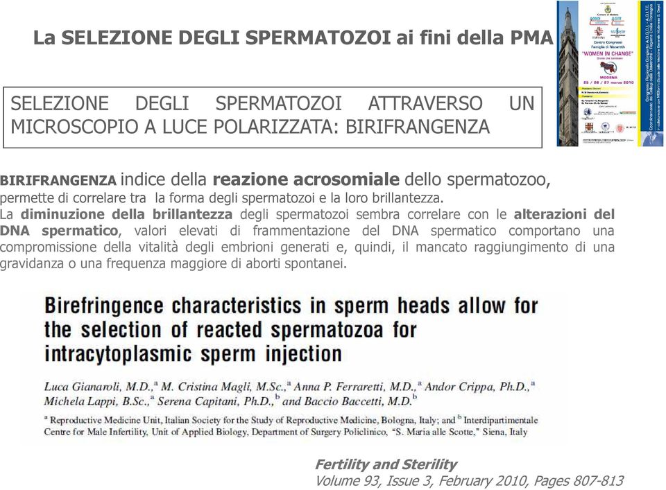 La diminuzione della brillantezza degli spermatozoi sembra correlare con le alterazioni del DNA spermatico, valori elevati di frammentazione del DNA