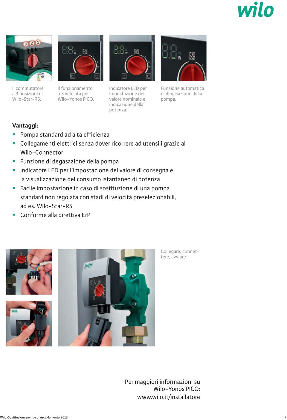 Biral Vantaggi: Pompa standard ad alta efficienza Collegamenti elettrici senza dover ricorrere ad utensili grazie al -Connector Funzione di degasazione della pompa Indicatore LED per l impostazione