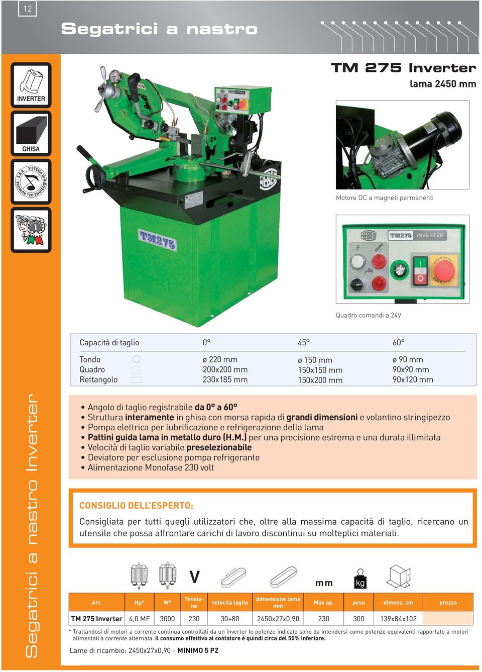 volantino stringipezzo Pompa elettrica per lubrificazione e refrigerazione della lama Pattini guida lama in metallo duro (H.M.