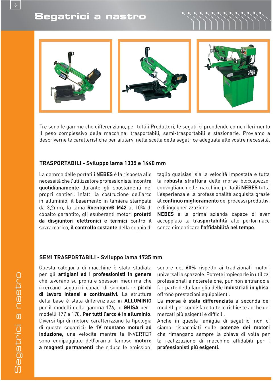 TRASPORTABILI - Sviluppo lama 1335 e 1440 mm La gamma delle portatili NEBES è la risposta alle necessità che l utilizzatore professionista incontra quotidianamente durante gli spostamenti nei propri