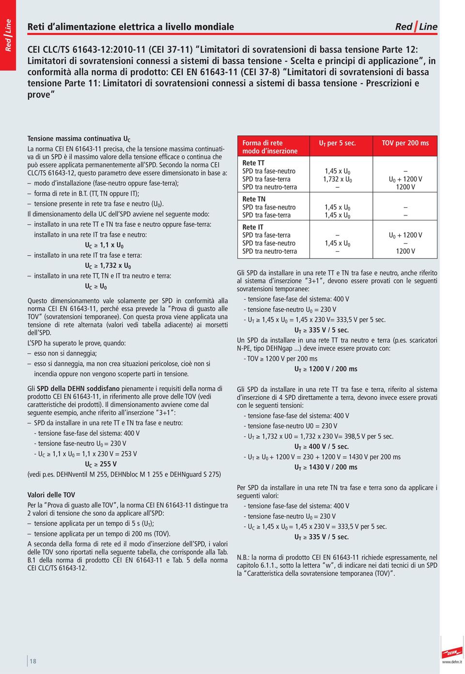 sovratensioni connessi a sistemi di bassa tensione - Prescrizioni e prove Tensione massima continuativa U C La norma CEI EN 61643-11 precisa, che la tensione massima continuativa di un SPD è il