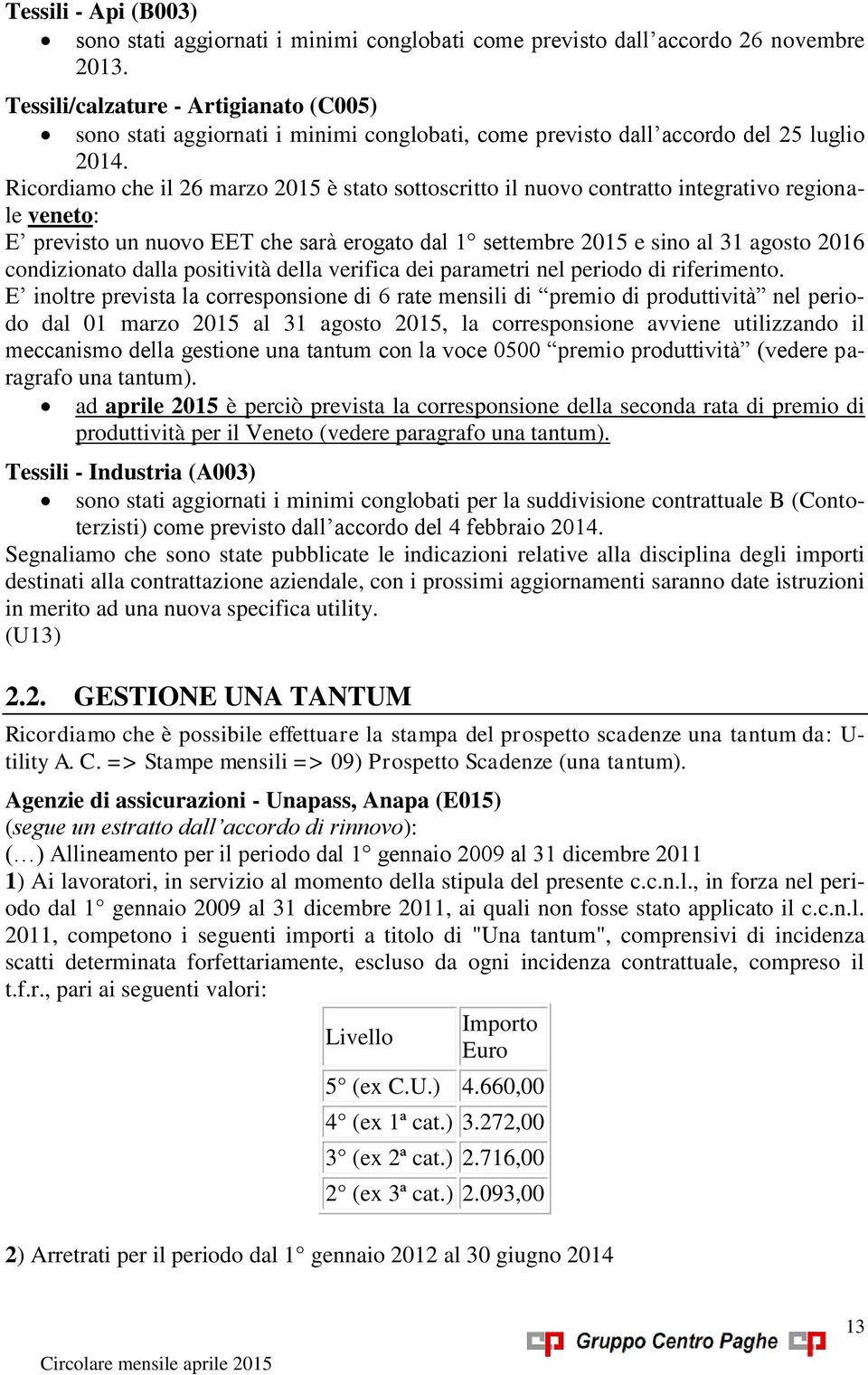 Ricordiamo che il 26 marzo 2015 è stato sottoscritto il nuovo contratto integrativo regionale veneto: E previsto un nuovo EET che sarà erogato dal 1 settembre 2015 e sino al 31 agosto 2016