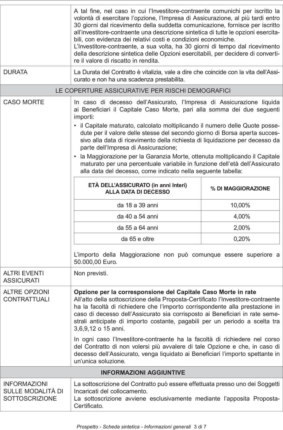 L Investitore-contraente, a sua volta, ha 30 giorni di tempo dal ricevimento della descrizione sintetica delle Opzioni esercitabili, per decidere di convertire il valore di riscatto in rendita.