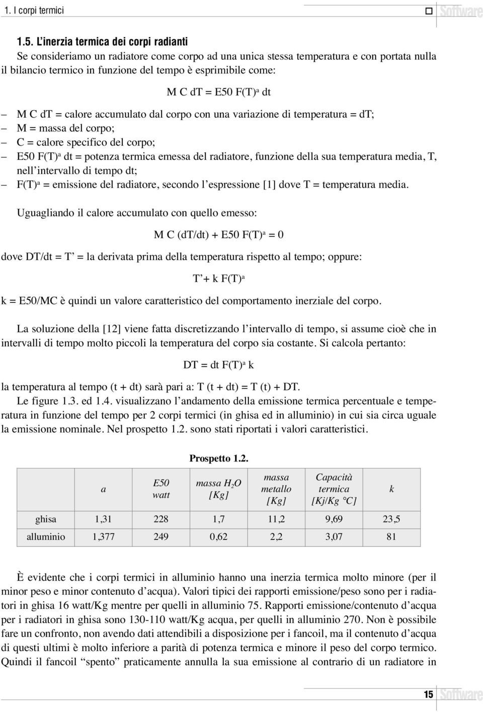 E50 F(T) a dt M C dt = calore accumulato dal corpo con una variazione di temperatura = dt; M = massa del corpo; C = calore specifico del corpo; E50 F(T) a dt = potenza termica emessa del radiatore,