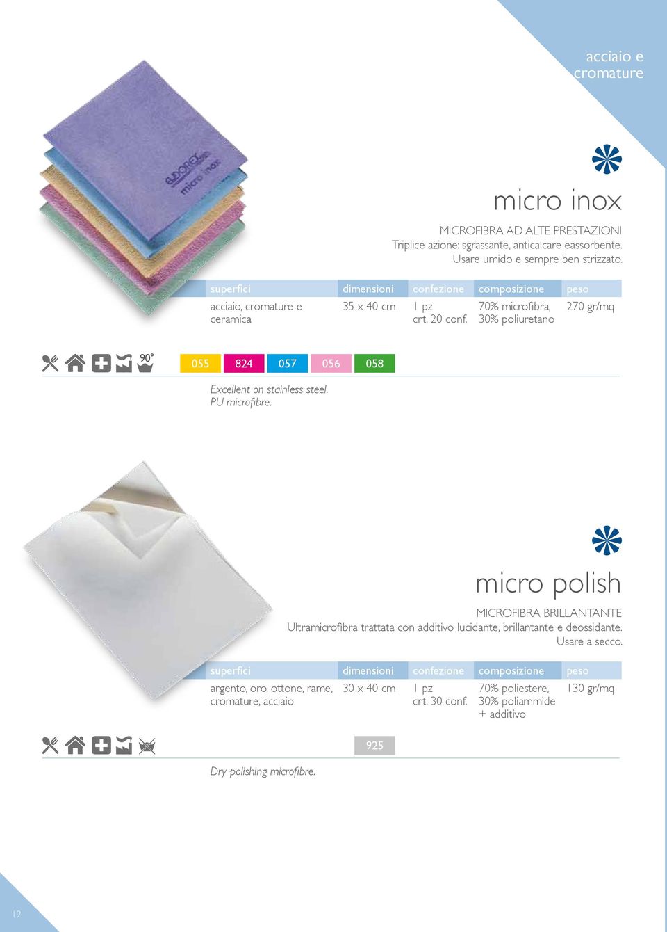 PU microfibre. micro polish MICROFIBRA BRILLANTANTE Ultramicrofibra trattata con additivo lucidante, brillantante e deossidante. Usare a secco.