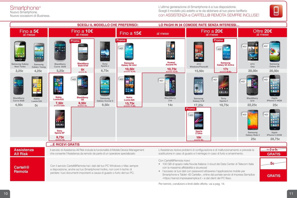 Promo 4,25 6 5,25 anziché 8 Sony Xperia J 4,50 Nokia Lumia 520 5 Nokia Lumia 625 7,50 9,50 anziché 8,50 Q5 anziché 13 Galaxy Xcover 2 9,50 10,75 anziché 13,75 Curve 9220 10,50 6,75 Huawei Ascend P6