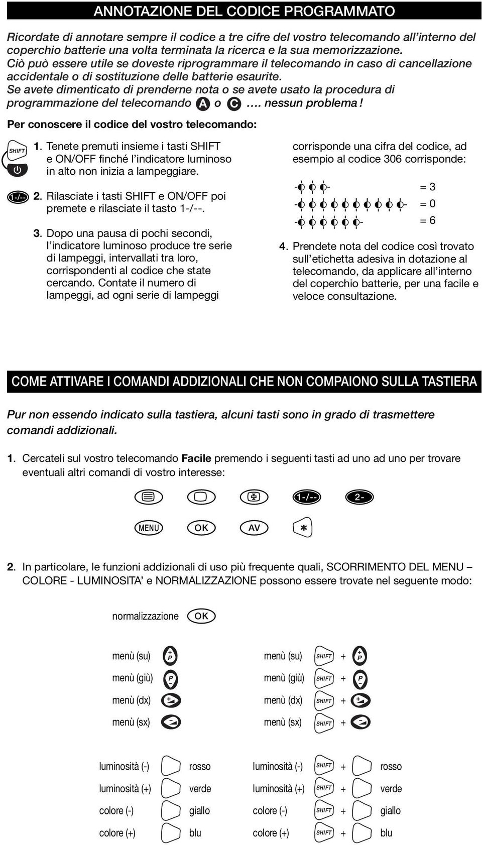 Se avete dimenticato di prenderne nota o se avete usato la procedura di programmazione del telecomando A o C. nessun problema! Per conoscere il codice del vostro telecomando: 1-/-- 1.