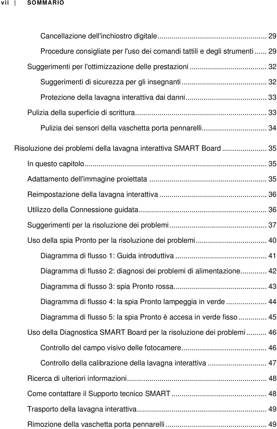 .. 33 Pulizia dei sensori della vaschetta porta pennarelli... 34 Risoluzione dei problemi della lavagna interattiva SMART Board... 35 In questo capitolo... 35 Adattamento dell'immagine proiettata.