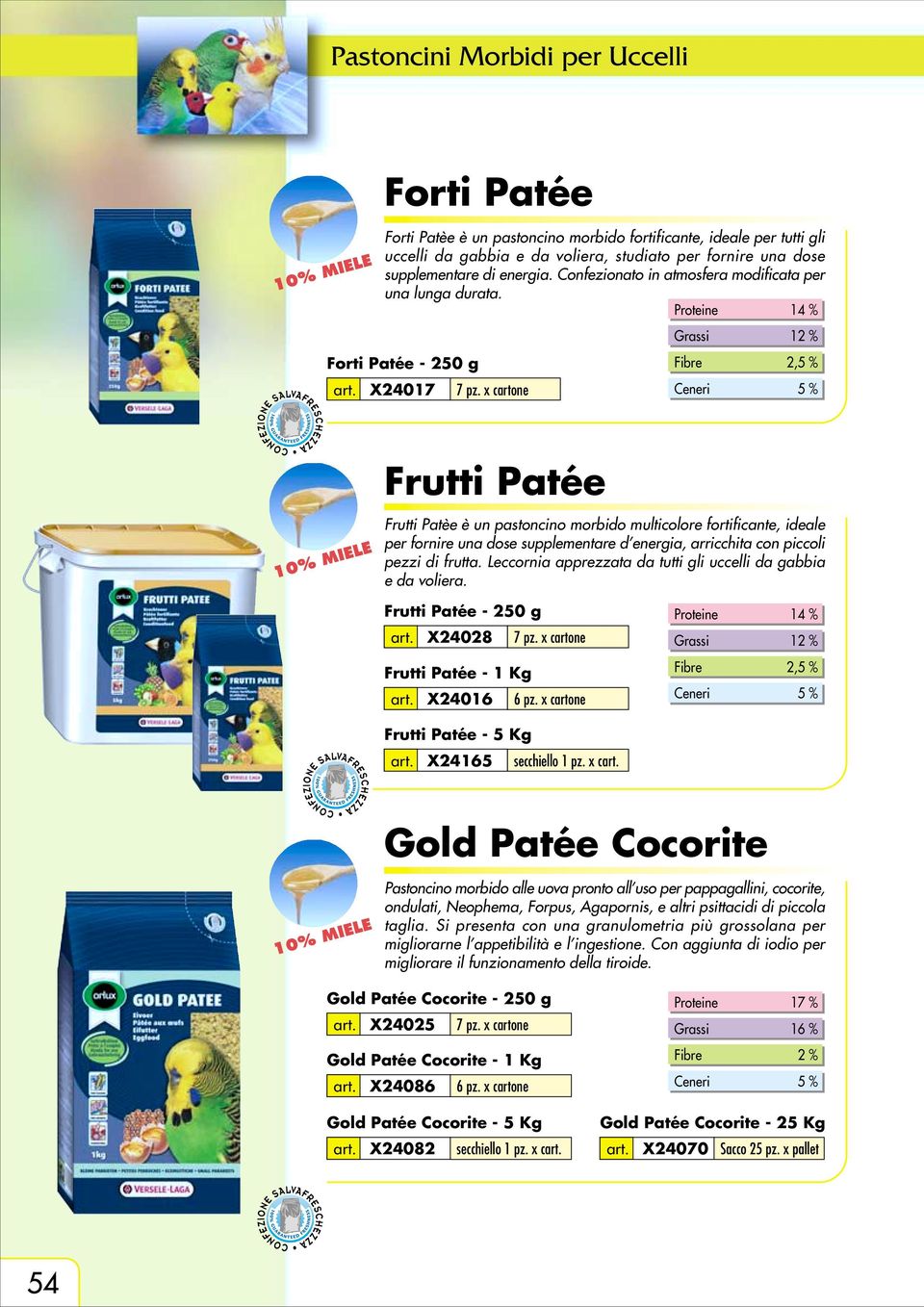 x cartone 5 % Frutti Patée Frutti Patèe è un pastoncino morbido multicolore fortificante, ideale per fornire una dose supplementare d energia, arricchita con piccoli pezzi di frutta.