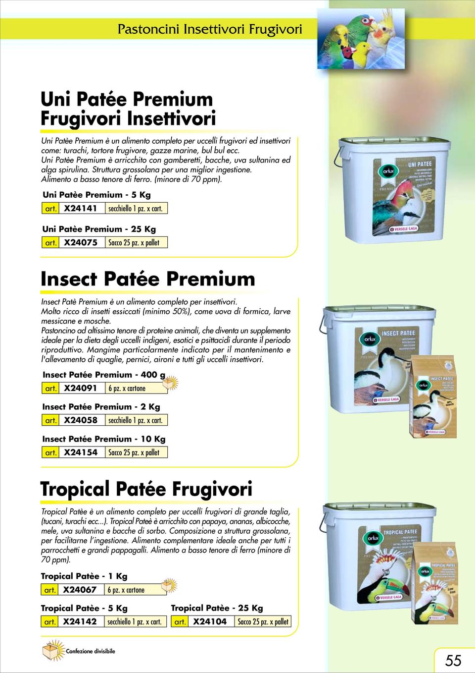 (minore di 70 ppm). Uni Patèe Premium - 5 Kg art. X24141 Uni Patèe Premium - 25 Kg art. X24075 Insect Patée Premium Insect Patè Premium è un alimento completo per insettivori.