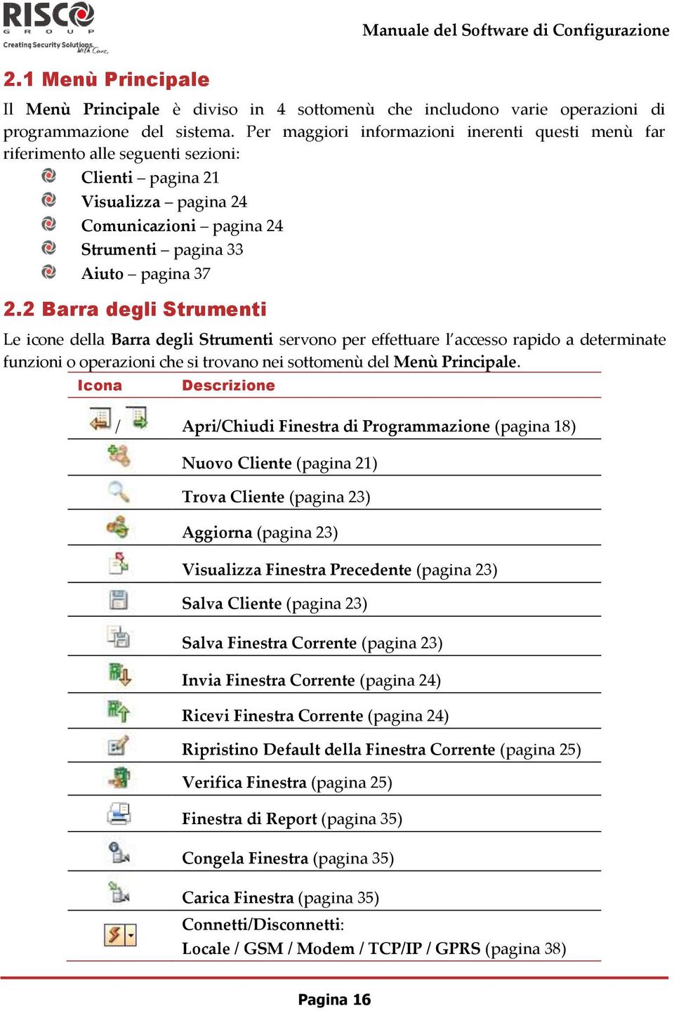 2 Barra degli Strumenti Le icone della Barra degli Strumenti servono per effettuare l accesso rapido a determinate funzioni o operazioni che si trovano nei sottomenù del Menù Principale.