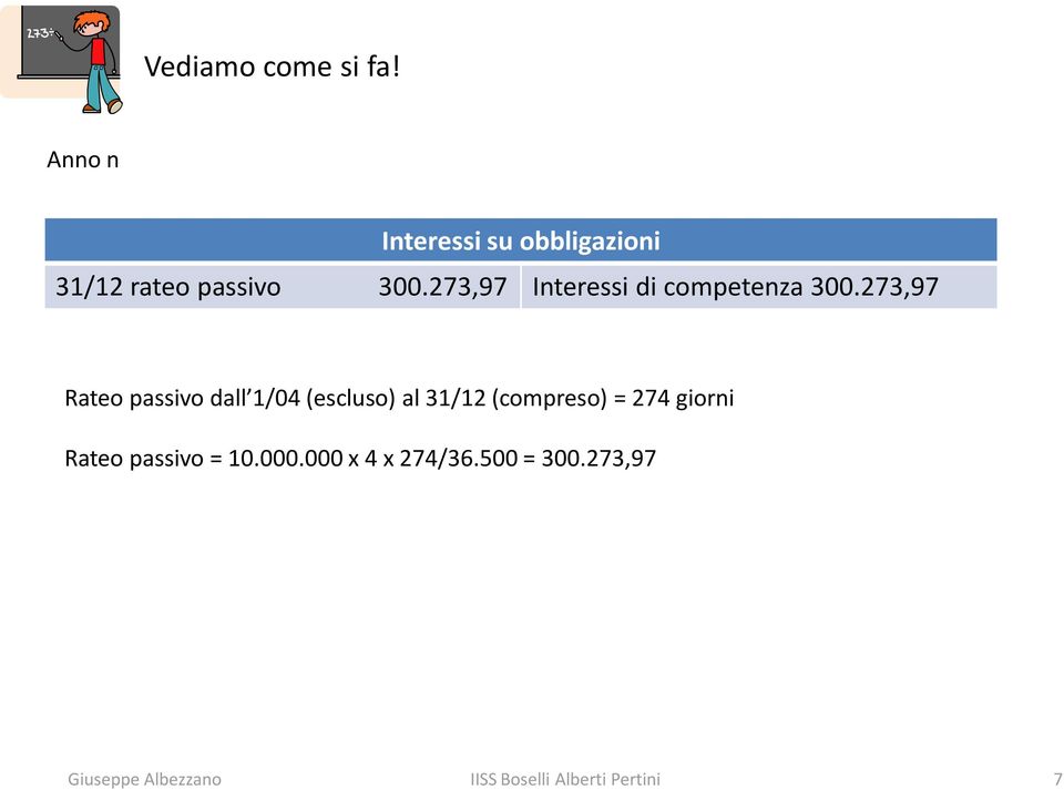 273,97 Rateo passivo dall 1/04 (escluso) al 31/12 (compreso)