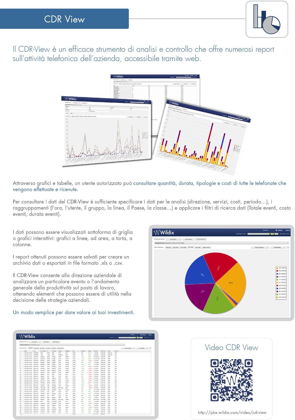 Per consultare i dati del CDR-View è sufficiente specificare i dati per le analisi (direzione, servizi, costi, periodo ), i raggruppamenti (l ora, l utente, il gruppo, la linea, il Paese, la classe )