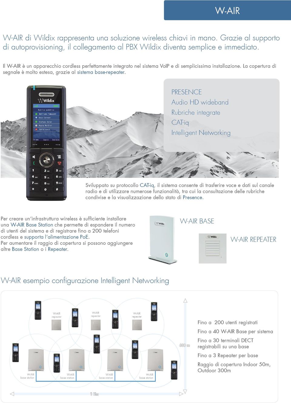 PRESENCE Audio HD wideband Rubriche integrate CAT-iq Intelligent Networking Sviluppato su protocollo CAT-iq, il sistema consente di trasferire voce e dati sul canale radio e di utilizzare numerose