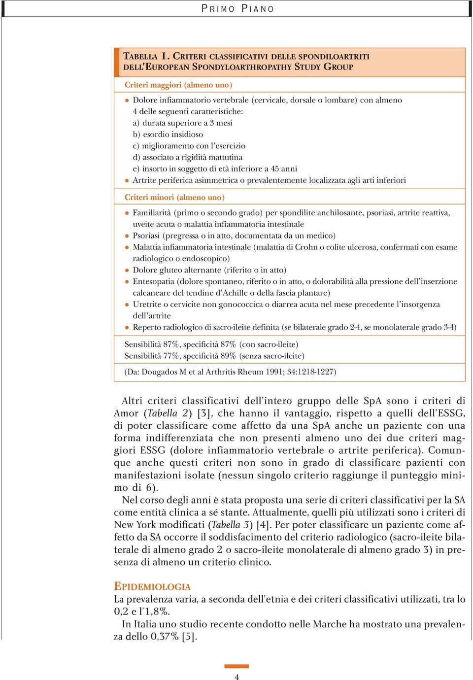 delle seguenti caratteristiche: a) durata superiore a 3 mesi b) esordio insidioso c) miglioramento con l esercizio d) associato a rigidità mattutina e) insorto in soggetto di età inferiore a 45 anni