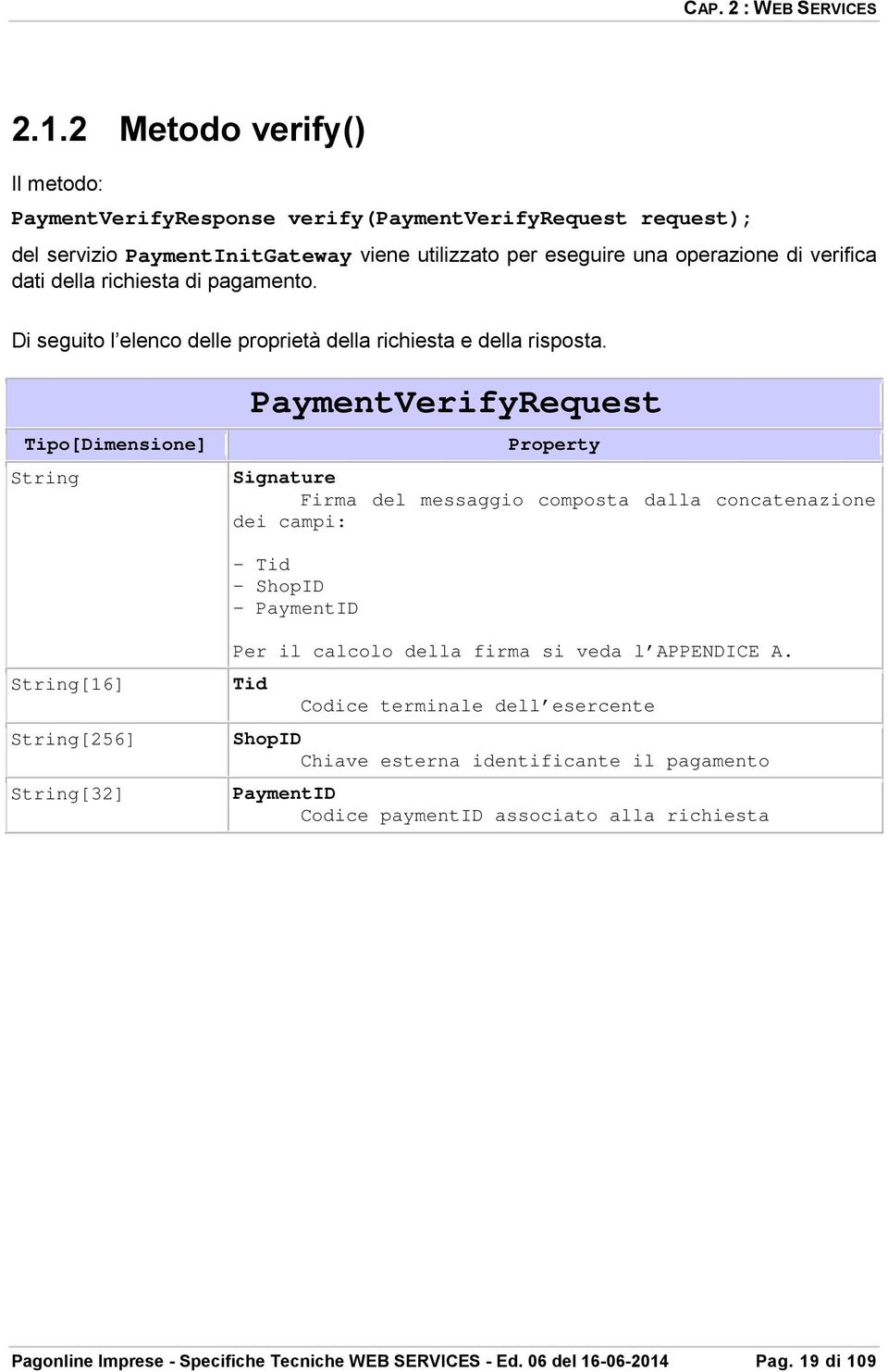 della richiesta di pagamento. Di seguito l elenco delle proprietà della richiesta e della risposta.