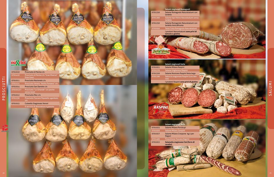 c/o 0701410 Prosciutto di Parma c/o Gran Riserva Enzo Greci 0701011 Prosciutto Nazionale c/o 0701414 Prosciutto Veneto Attilio Fontana c/o 0701014 Prosciutto San Daniele c/o 0701013/7 Prosciutto Le