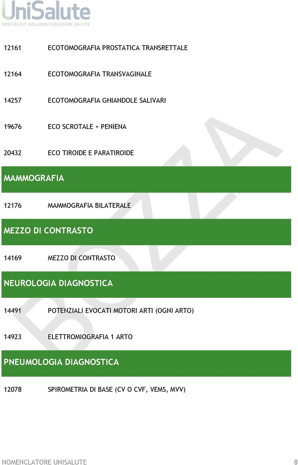 MEZZO DI CONTRASTO 14169 MEZZO DI CONTRASTO NEUROLOGIA DIAGNOSTICA 14491 POTENZIALI EVOCATI MOTORI ARTI (OGNI ARTO)