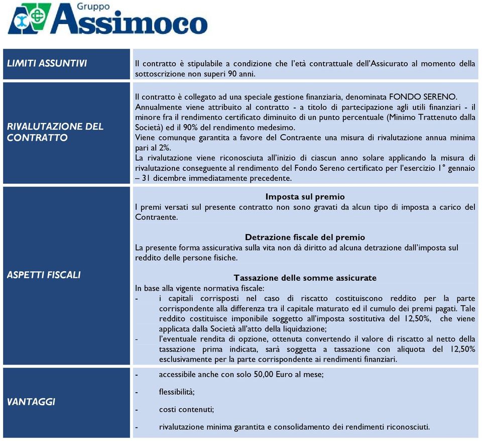 Annualmente viene attribuito al contratto - a titolo di partecipazione agli utili finanziari - il minore fra il rendimento certificato diminuito di un punto percentuale (Minimo Trattenuto dalla