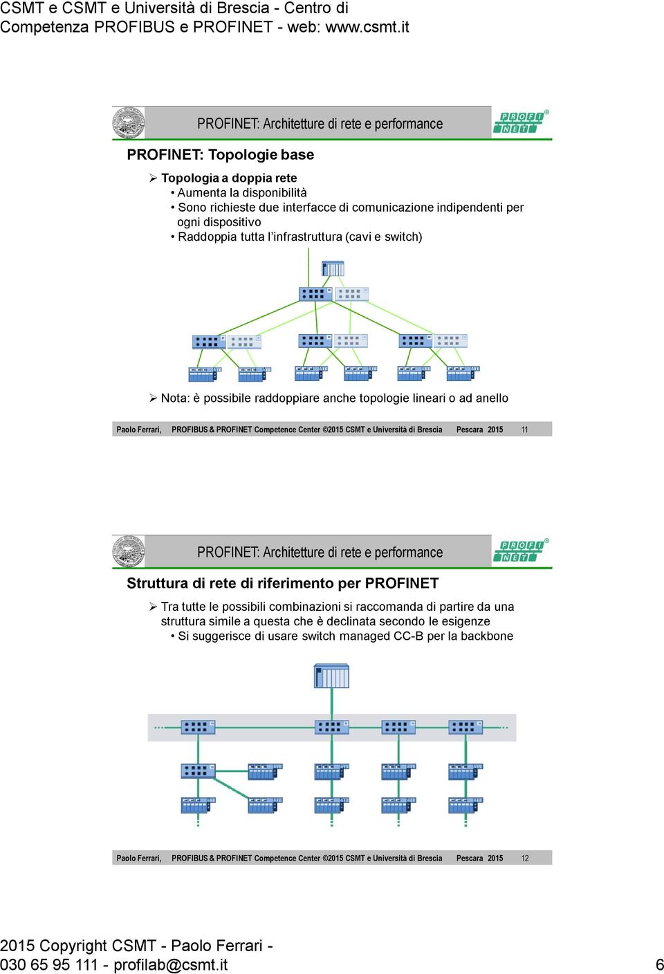 Pescara 2015 11 Struttura di rete di riferimento per PROFINET Tra tutte le possibili combinazioni si raccomanda di partire da una struttura simile a questa che è declinata secondo le