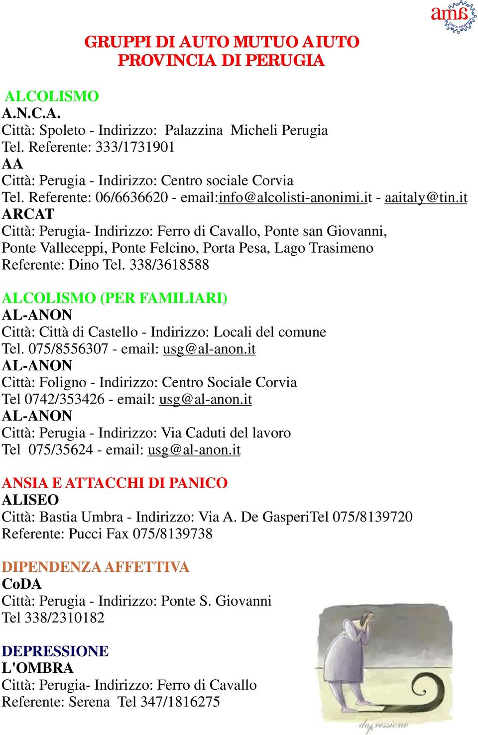 it ARCAT Città: Perugi- Indirizzo: Ferro di Cvllo, Ponte sn Giovnni, Ponte Vlleceppi, Ponte Felcino, Port Pes, Lgo Trsieno Referente: Dino Tel.