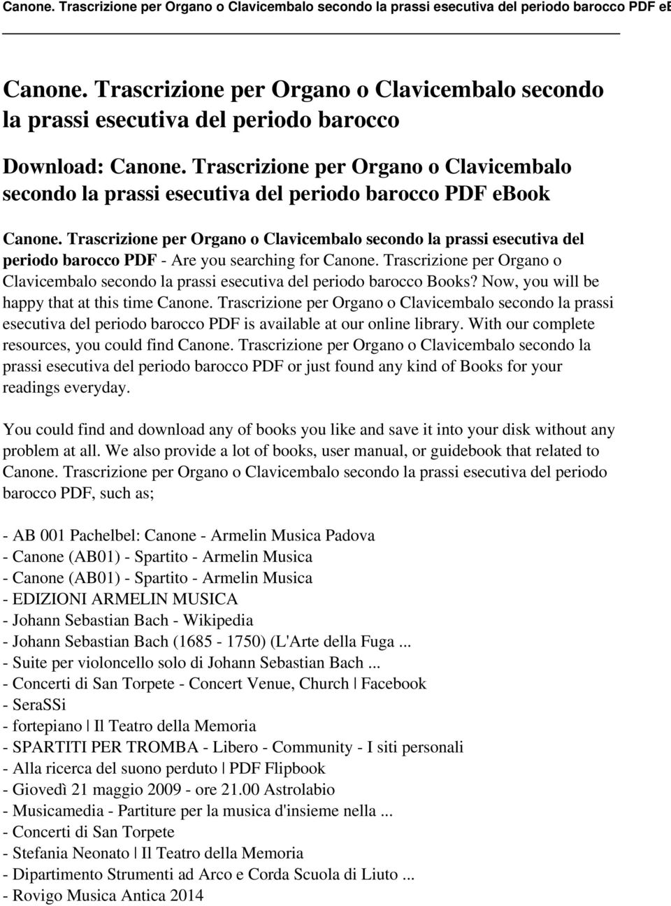 Trascrizione per Organo o Clavicembalo secondo la prassi esecutiva del periodo barocco PDF - Are you searching for Canone.