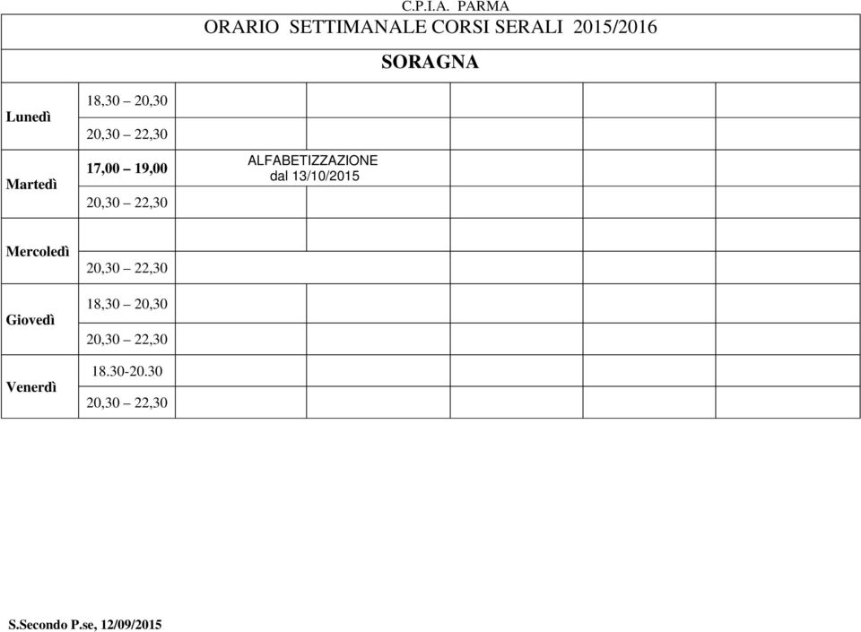 CORSI SERALI 2015/2016