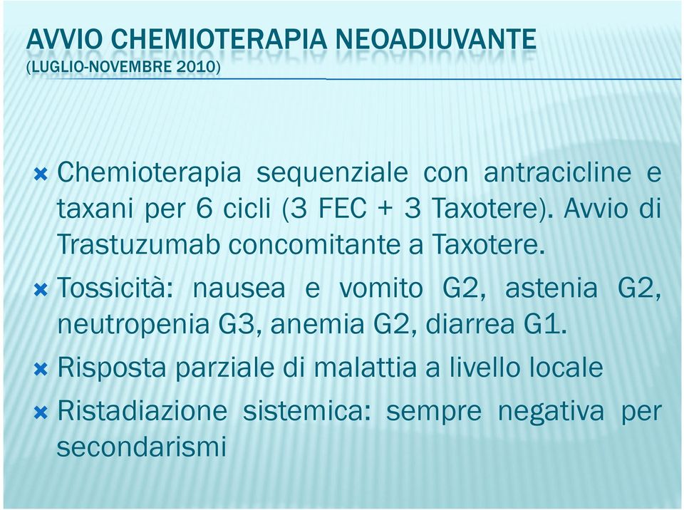 Avvio di Trastuzumab concomitante a Taxotere.