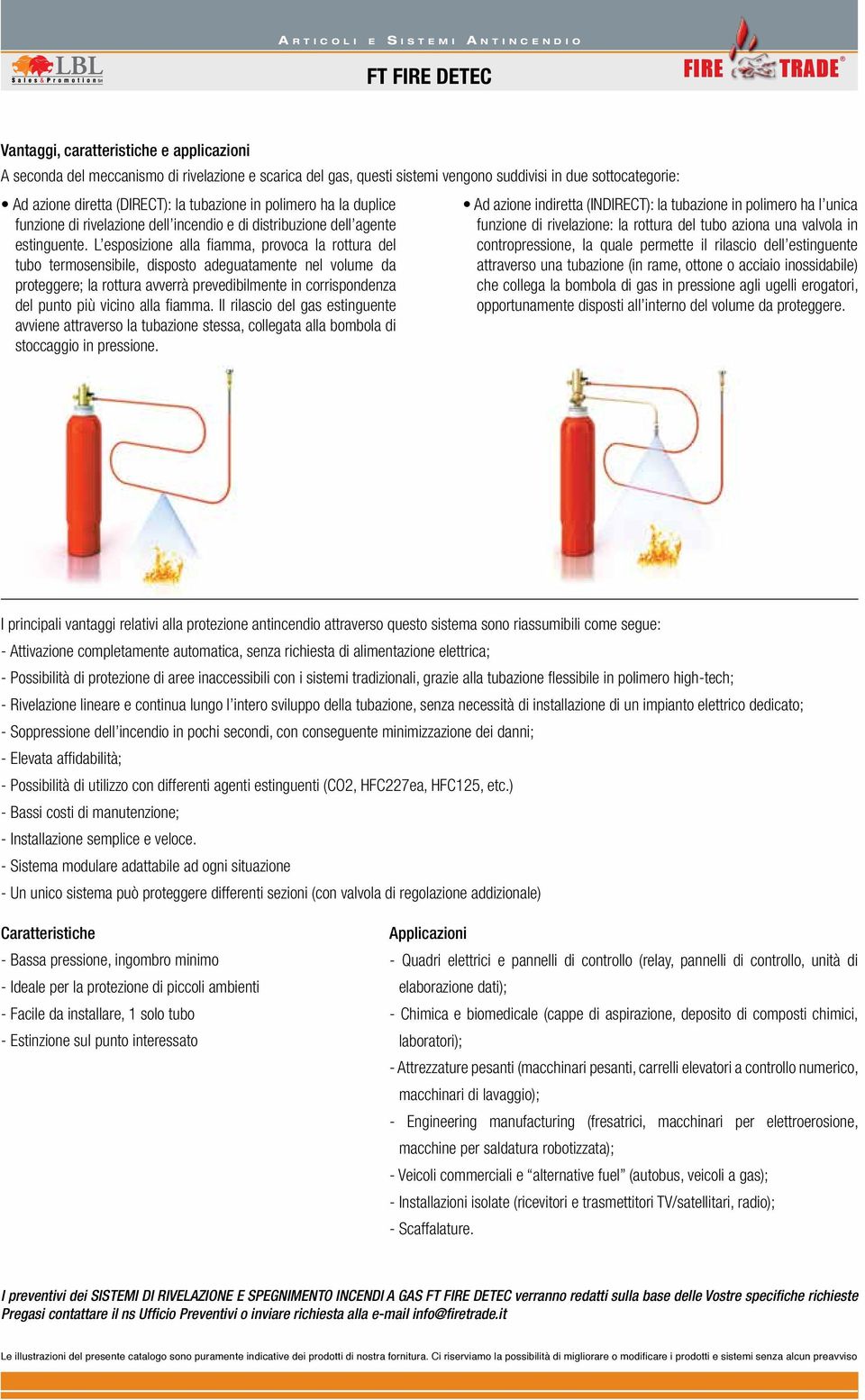 L esposizione alla fiamma, provoca la rottura del tubo termosensibile, disposto adeguatamente nel volume da proteggere; la rottura avverrà prevedibilmente in corrispondenza del punto più vicino alla