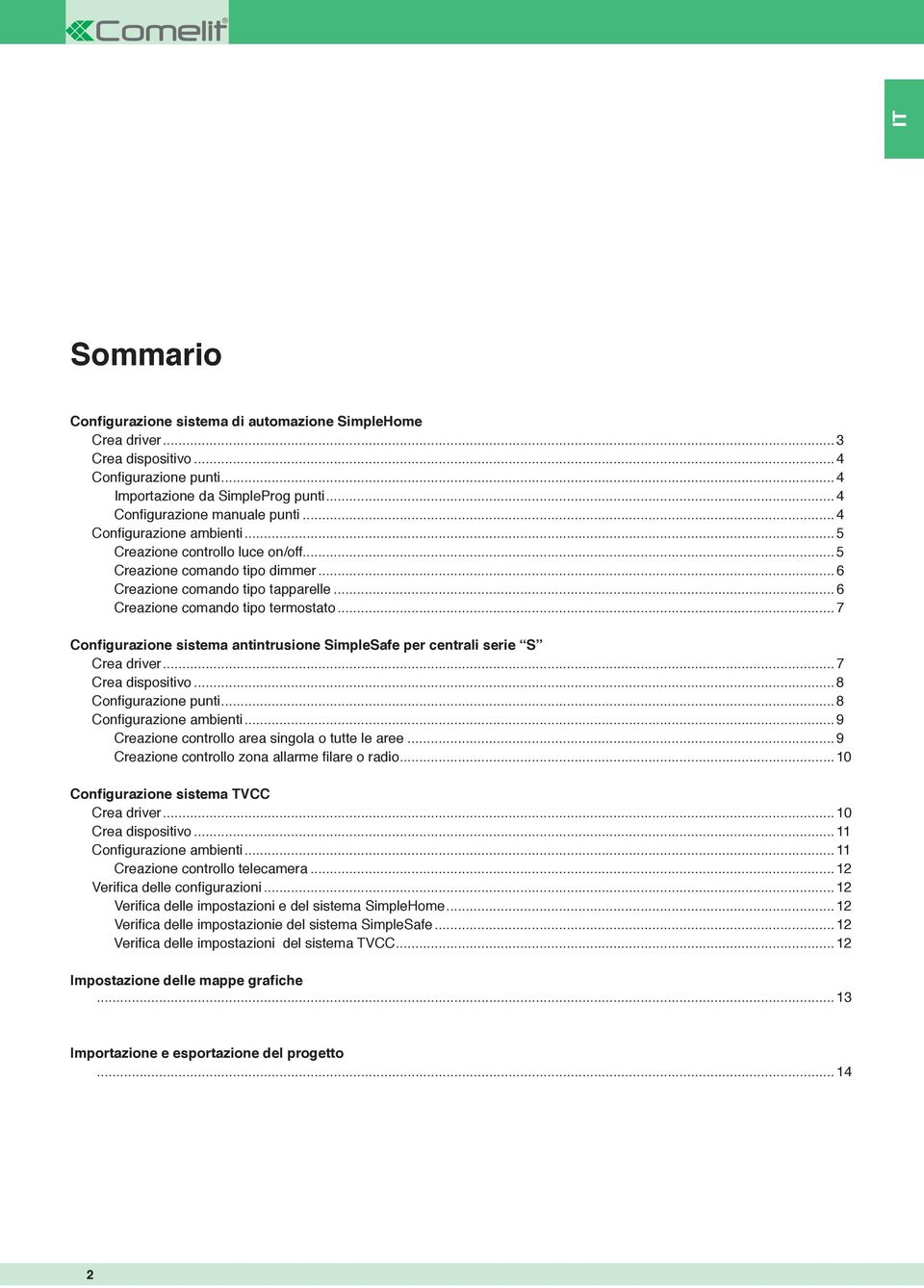 ..7 Configurazione sistema antintrusione SimpleSafe per centrali serie S Crea driver...7 Crea dispositivo...8 Confi gurazione punti...8 Confi gurazione ambienti.