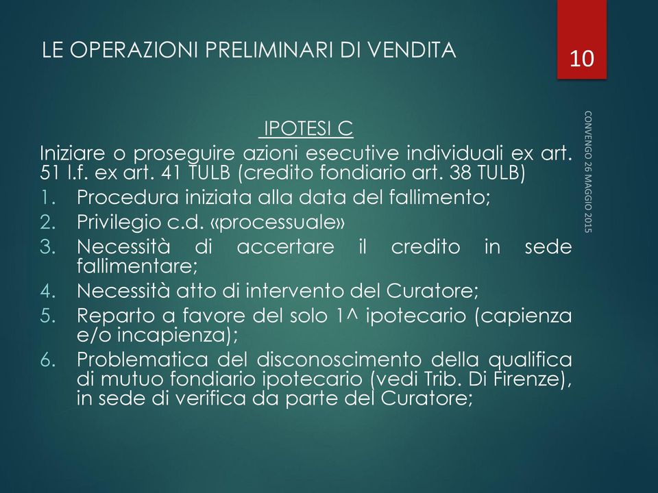 Necessità di fallimentare; accertare il credito in sede 4. Necessità atto di intervento del Curatore; 5.