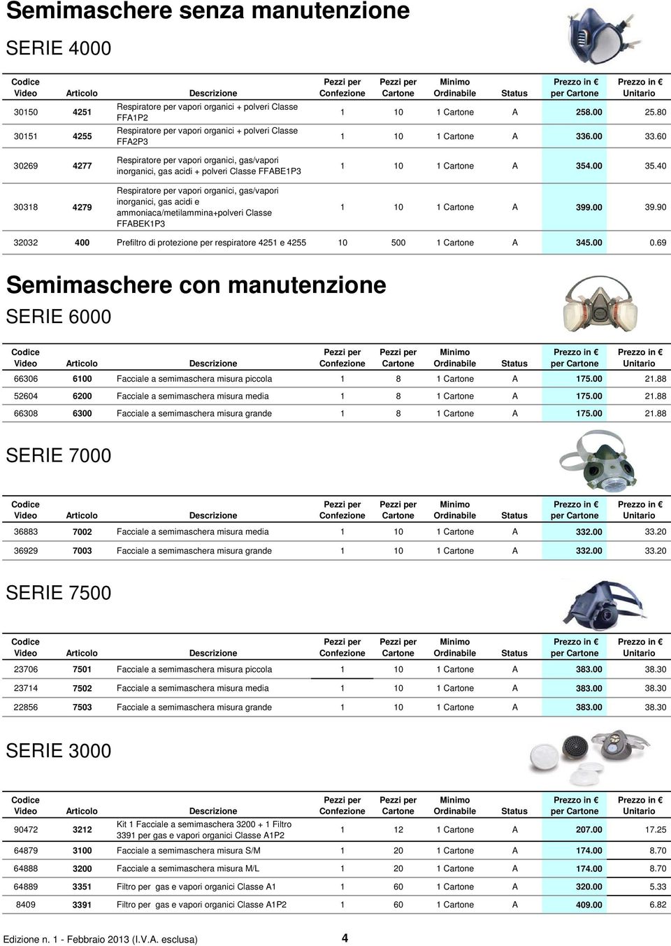 60 30269 4277 30318 4279 Respiratore per vapori organici, gas/vapori inorganici, gas acidi + polveri Classe FFABE1P3 Respiratore per vapori organici, gas/vapori inorganici, gas acidi e