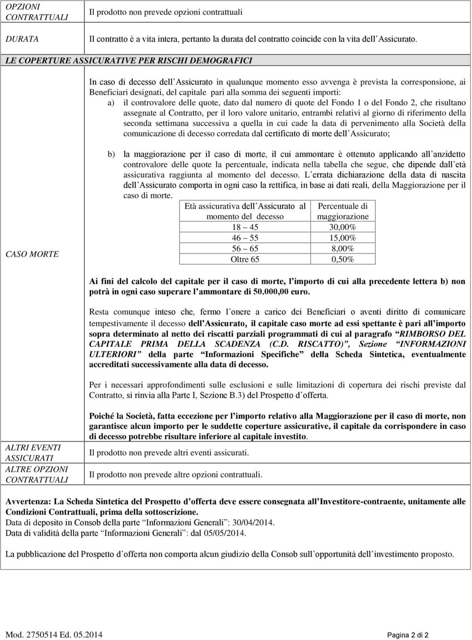 somma dei seguenti importi: a) il controvalore delle quote, dato dal numero di quote del Fondo 1 o del Fondo 2, che risultano assegnate al Contratto, per il loro valore unitario, entrambi relativi al