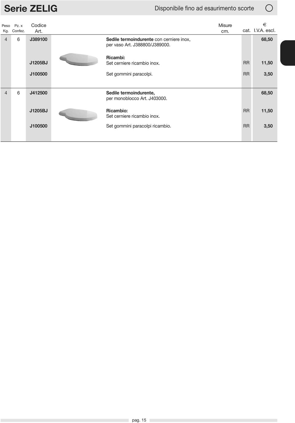 11,50 J100500 Set gommini paracolpi.