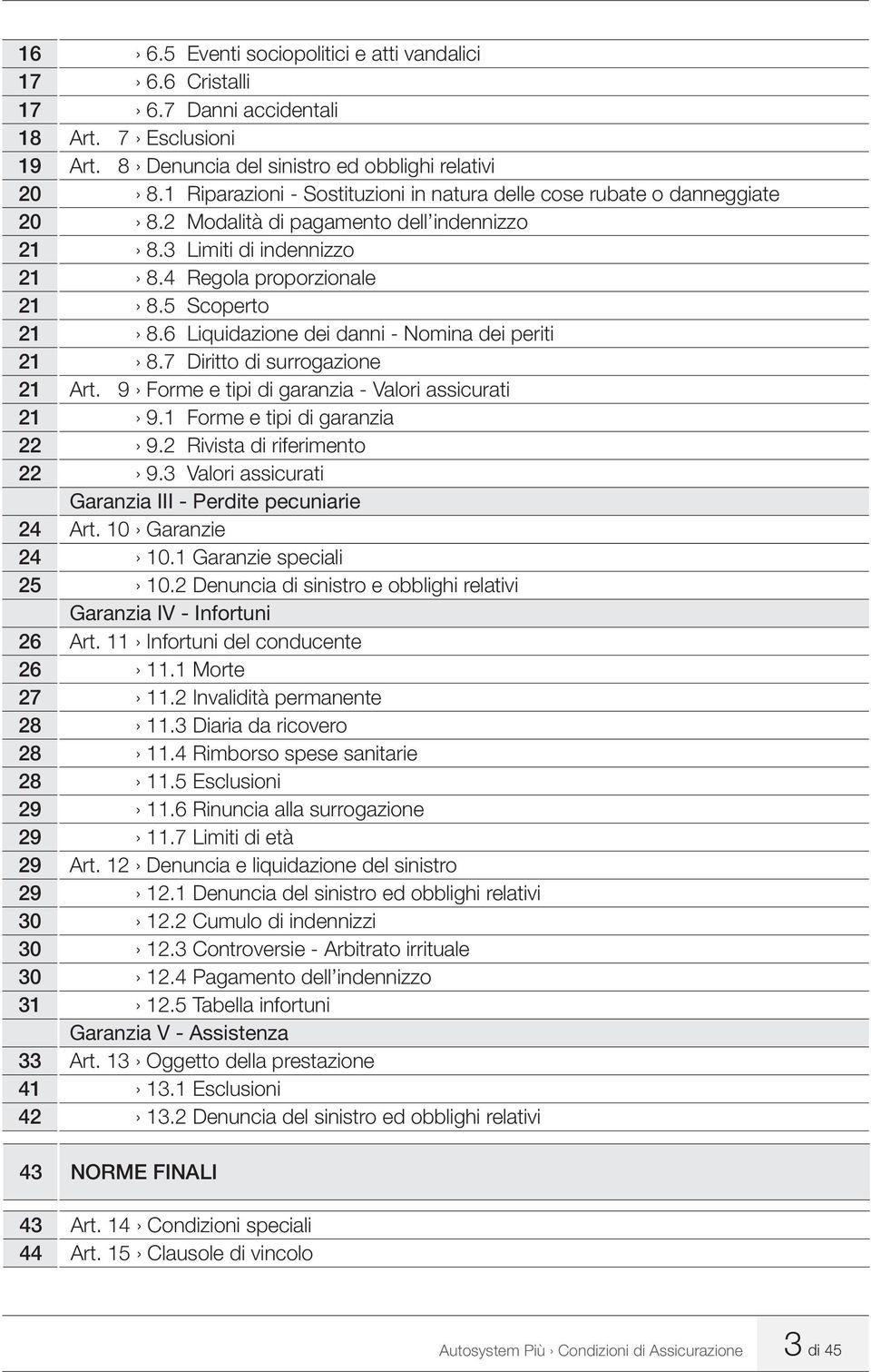 1 8.5 Scoperto 21 Art. 1 8.6 Liquidazione dei danni - Nomina dei periti 21 Art. 1 8.7 Diritto di surrogazione 21 Art. 9 Forme e tipi di garanzia - Valori assicurati 21 Art. 1 9.