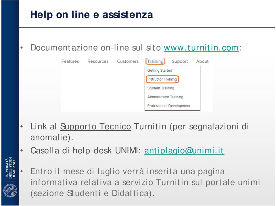 Casella di help-desk UNIMI: antiplagio@unimi.