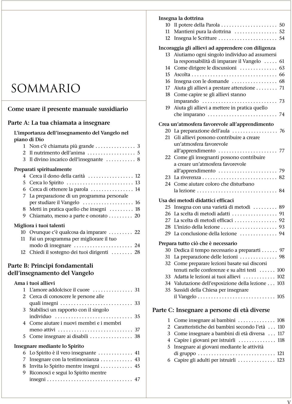 .............. 3 2 Il nutrimento dell anima.................. 5 3 Il divino incarico dell insegnante........... 8 Preparati spiritualmente 4 Cerca il dono della carità................. 12 5 Cerca lo Spirito.