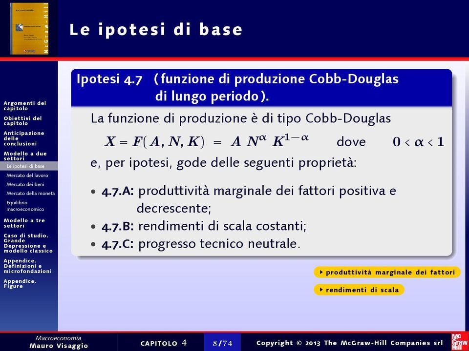 La funzione di produzione è di tipo Cobb-Douglas = ( ) = α α dove < α < e, per ipotesi, gode seguenti proprietà: 4.7.