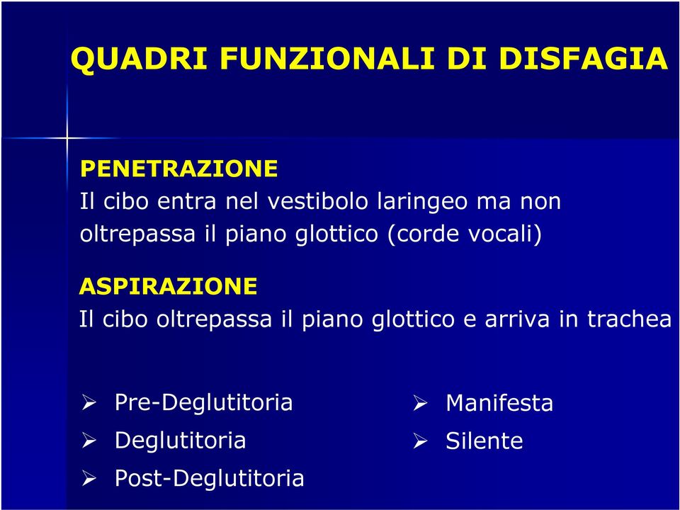 vocali) ASPIRAZIONE Il cibo oltrepassa il piano glottico e arriva