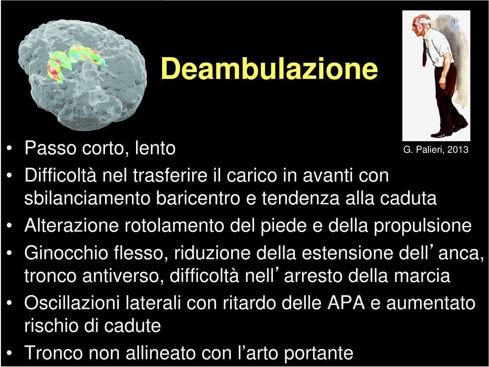 caduta Alterazione rotolamento del piede e della propulsione Ginocchio flesso, riduzione della estensione