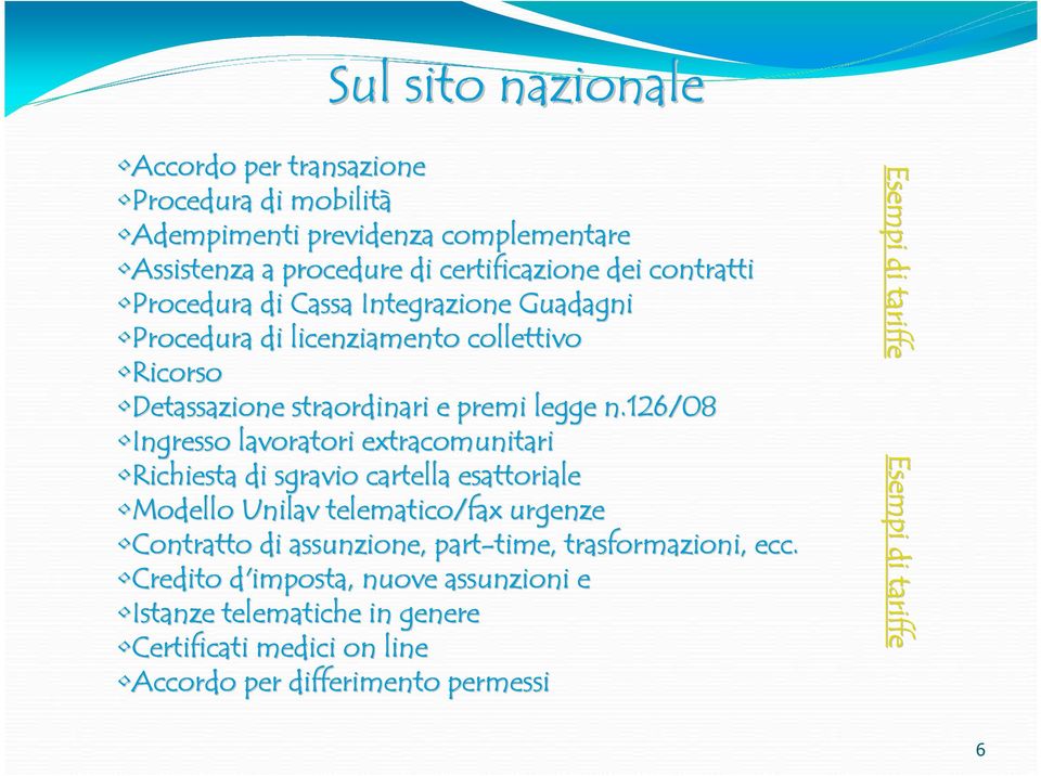 126/08 Ingresso lavoratori extracomunitari Richiesta di sgravio cartella esattoriale Modello Unilav telematico/fax urgenze Contratto di assunzione, part-time,