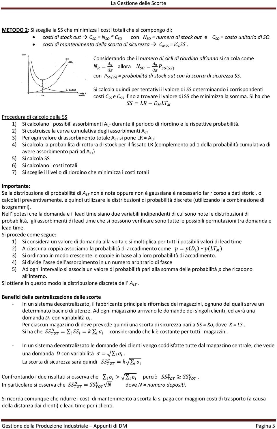 Considerando che il numero di cicli di riordino all anno si calcola come allora con P SO(SS) = probabilità di stock out con la scorta di sicurezza SS.