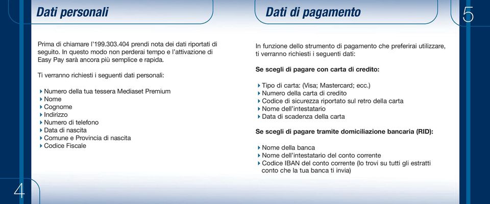 Ti verranno richiesti i seguenti dati personali: Numero della tua tessera Mediaset Premium Nome Cognome Indirizzo Numero di telefono Data di nascita Comune e Provincia di nascita Codice Fiscale In