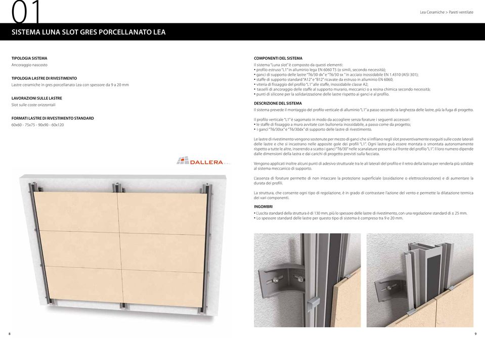 alluminio lega EN 6060 T5 (o simili, secondo necessità); ganci di supporto delle lastre T6/30 dx e T6/30 sx in acciaio inossidabile EN 1.