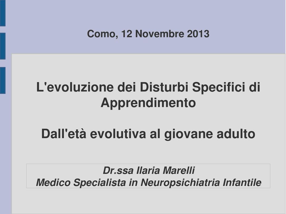 evolutiva al giovane adulto Dr.