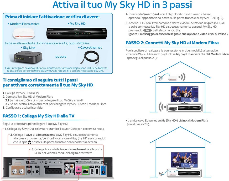 Accendi il TV con il telecomando del televisore, seleziona l ingresso HDMI a cui è connesso My Sky HD e successivamente accendi My Sky HD premendo del telecomando Sky.