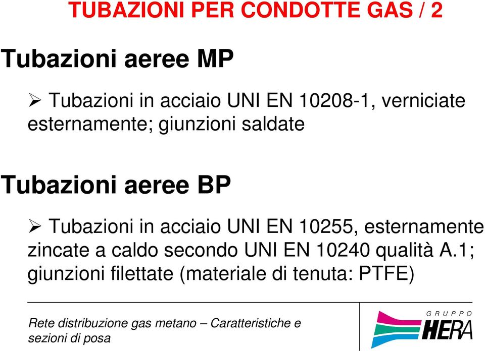 aeree BP Tubazioni in acciaio UNI EN 10255, esternamente zincate a caldo