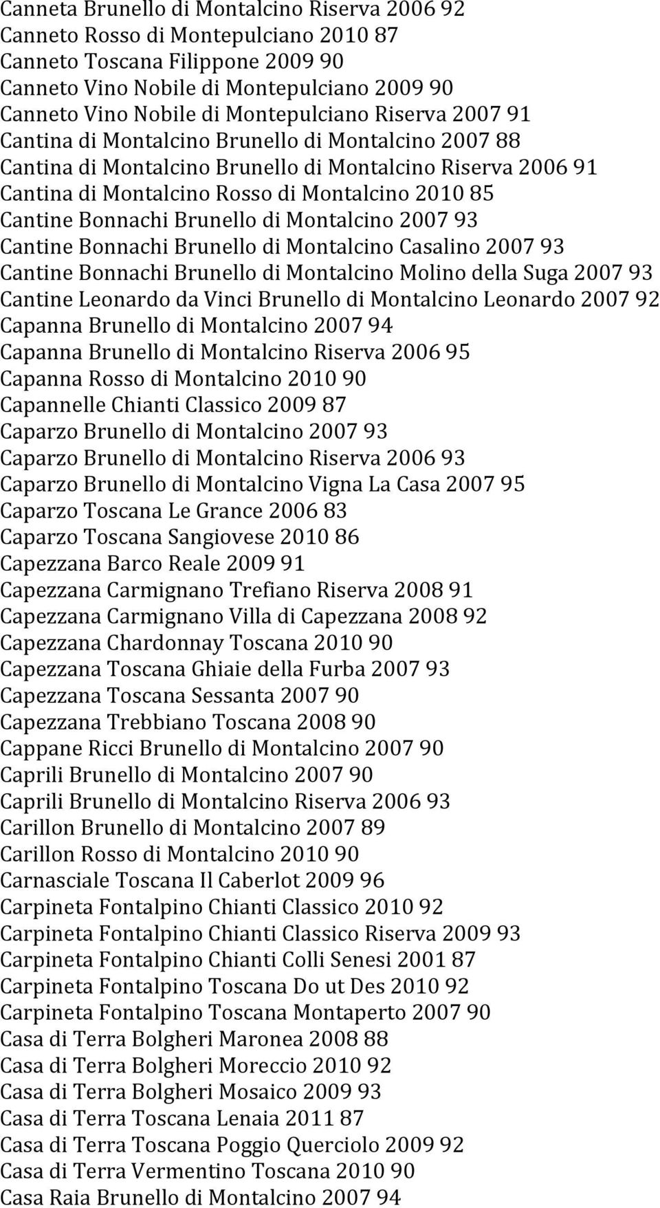 Cantine Bonnachi Brunello di Montalcino 2007 93 Cantine Bonnachi Brunello di Montalcino Casalino 2007 93 Cantine Bonnachi Brunello di Montalcino Molino della Suga 2007 93 Cantine Leonardo da Vinci