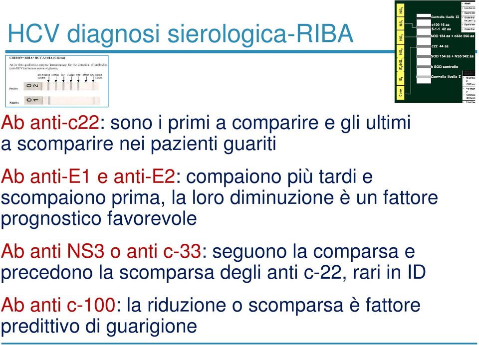 un fattore prognostico favorevole Ab anti NS3 o anti c-33: seguono la comparsa e precedono la