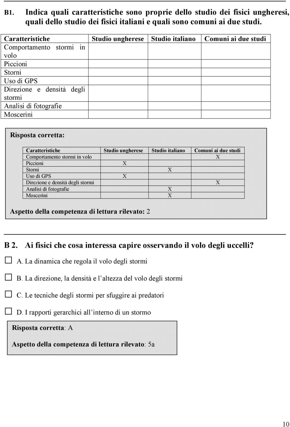 corretta: Caratteristiche Studio ungherese Studio italiano Comuni ai due studi Comportamento stormi in volo X Piccioni X Storni X Uso di GPS X Direzione e densità degli stormi X Analisi di fotografie